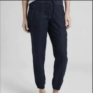 Athleta Pants Jumpsuits Athleta Cabo Linen Jogger Pants Zipper Pockets Navy Lightweight Size 6 Euc Poshmark